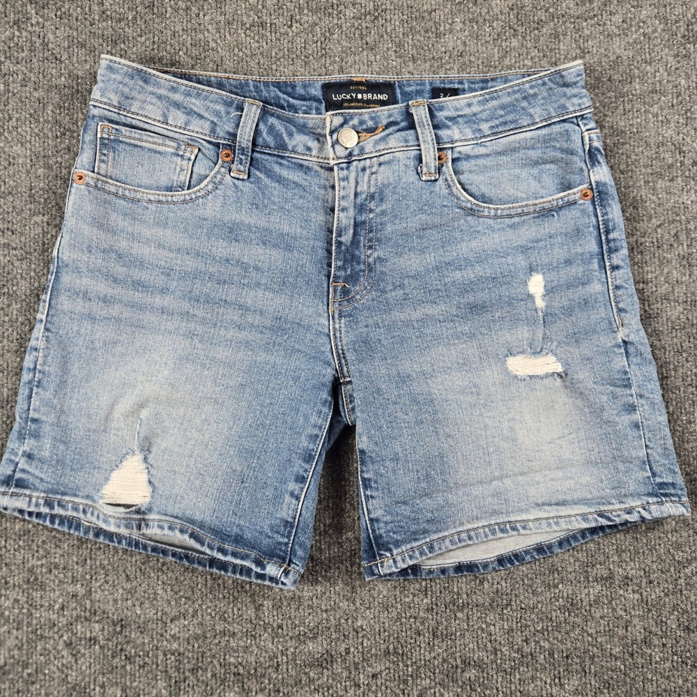 Lucky Brand The Roll Up Shorts Womens 2/26 Blue Denim Light Wash Stretch (B2)